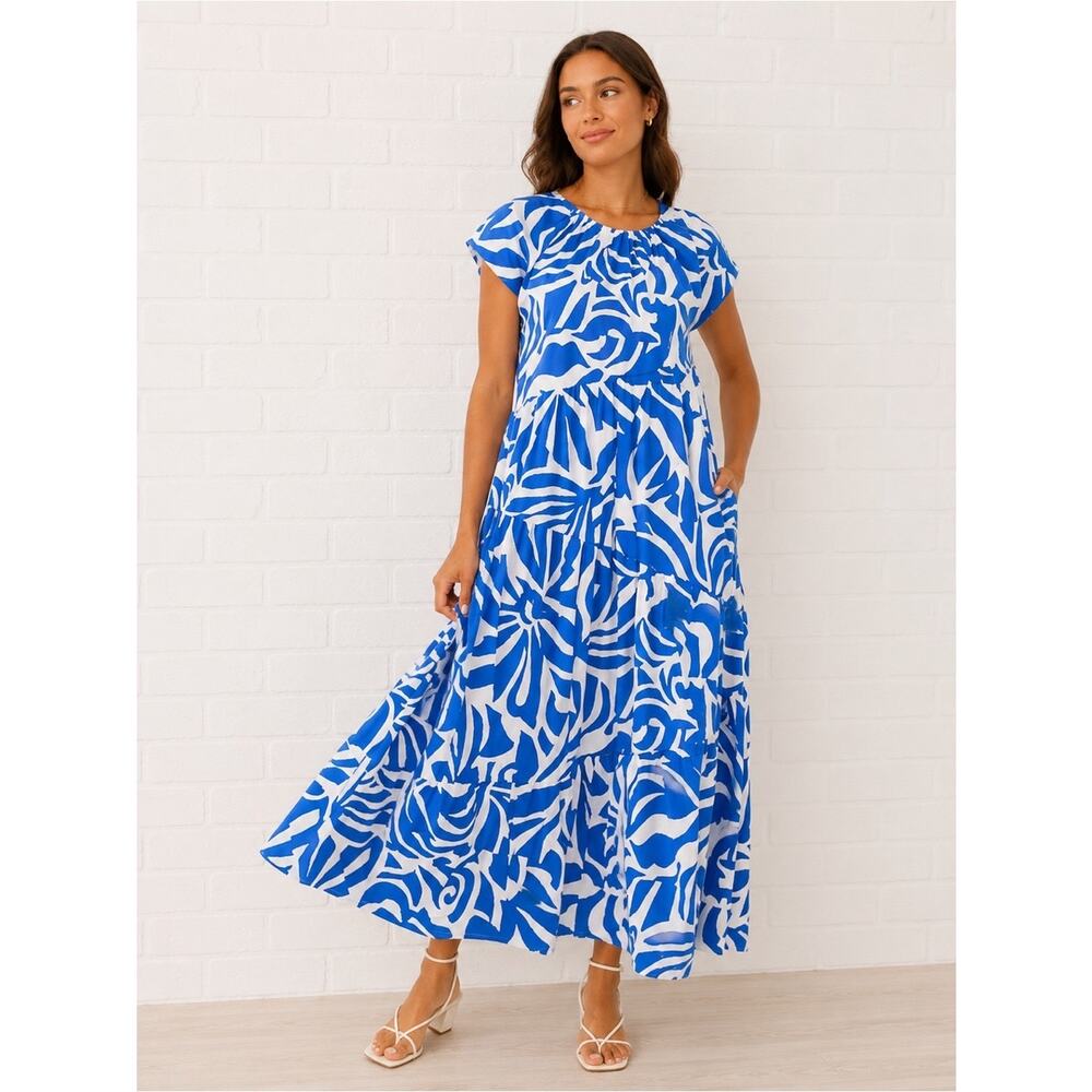 1. State Blue & White Abstract Print Maxi Dress - size XS